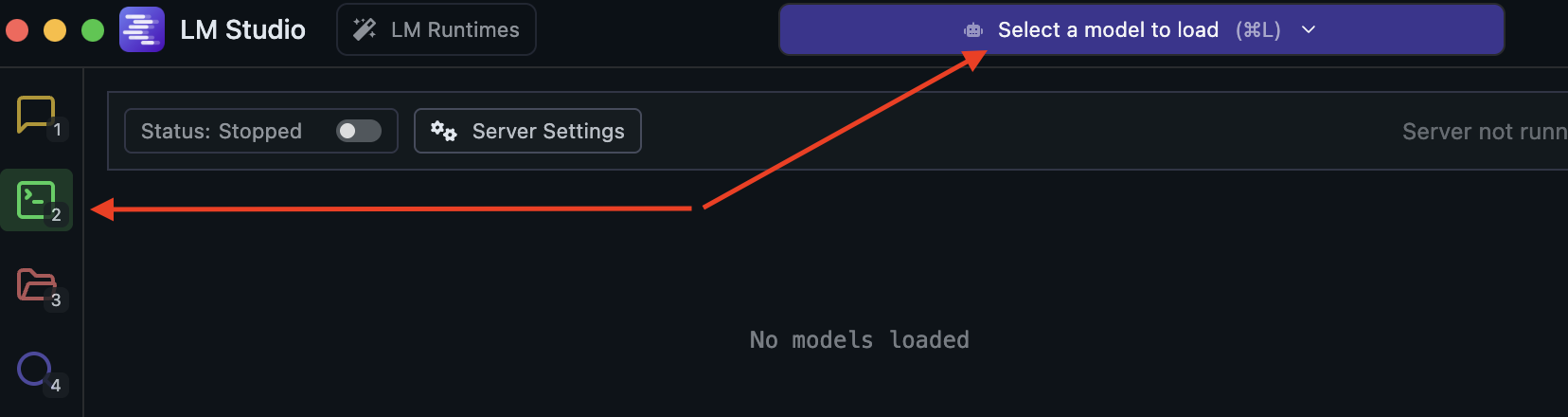 LM Studio Developer tab - Click Load model